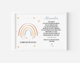 Taufgeschenk Taufe Poster Paten personalisiert Regenbogen Junge PDF Download