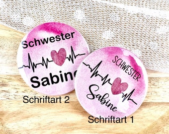 Button Namensschild Krankenschwester Pflege Personal personalisiert