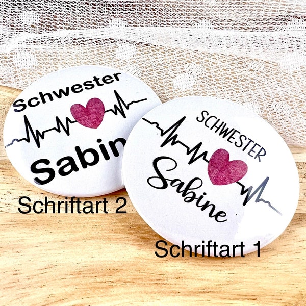 Button Namensschild Krankenschwester Pflege Personal personalisiert