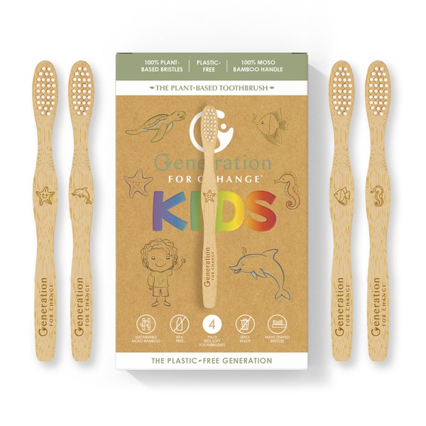 The Plant-Based Kids Toothbrush by Generation For Change | Made with FSC Certified Bamboo & Plastic-Free Castor Oil Bristles | Biodegradable