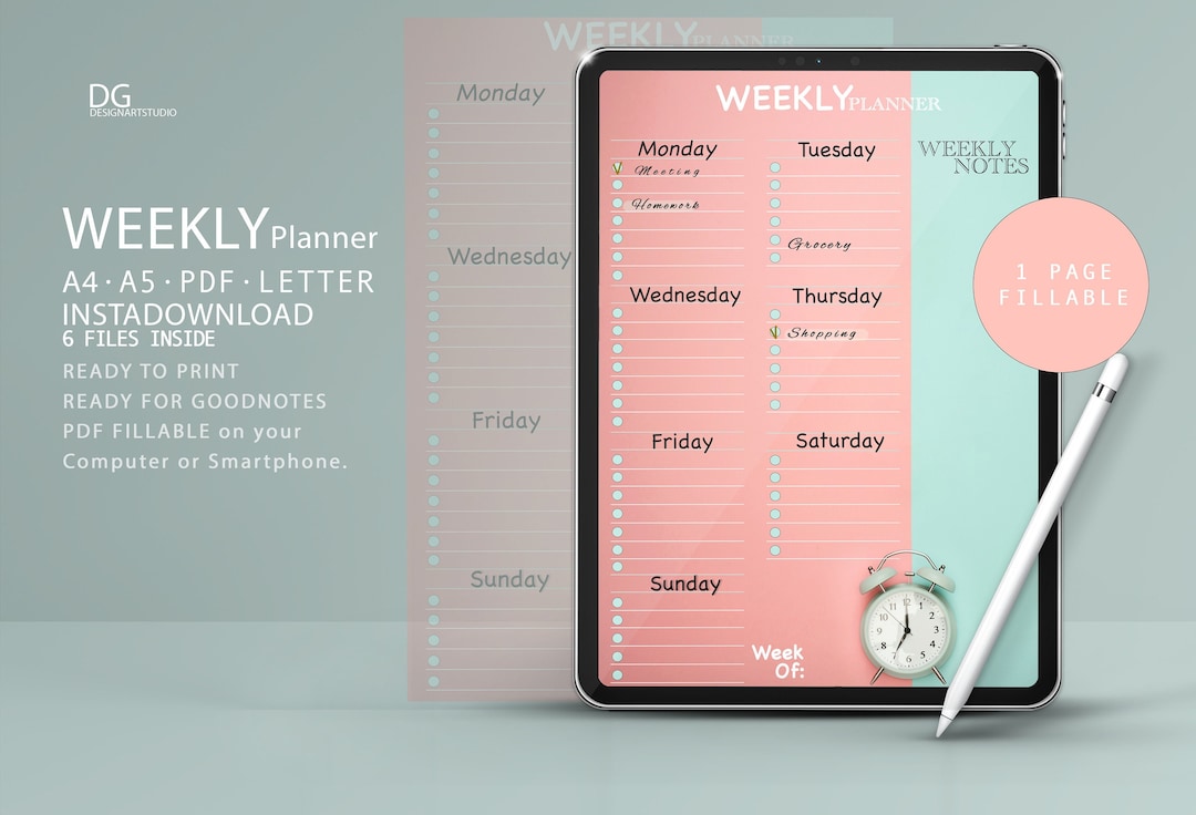 Weekly Planner Printable and Digital Instant Download A4, A5, Usletter ...