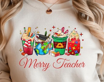 クリスマス先生スウェットシャツ：メリーティーチャーグラフィック