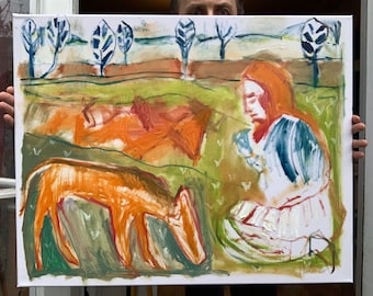 Fox by Heckel's Horse Jr. Original Oil Painting on Canvas Large Signed Figurative Contemporary Art by UK Artist Expressionist Paintings
