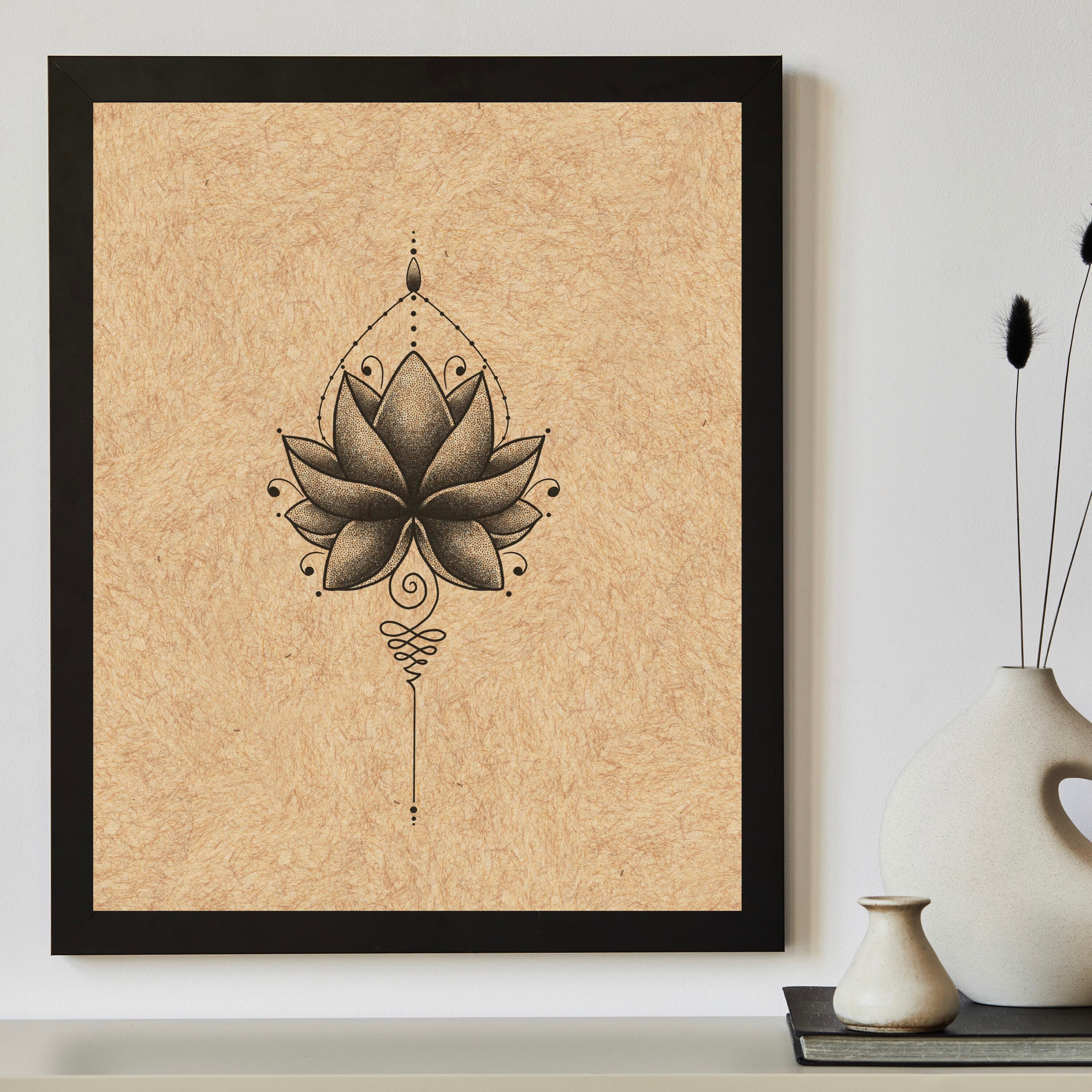 Lotus Flower & Unalome Tattoo Style Print Etsy