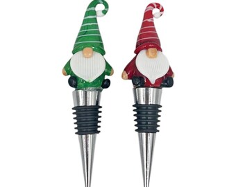 2 Pack Gnome Wine Bottle Stoppers - Christmas Holiday Universal Glass Bottle Decanter Stopper Plugs