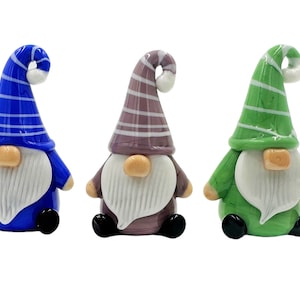 Confezione da 3 figurine di gnomi in vetro - Figure personalizzate fatte a mano per la decorazione di ufficio, giardino, regalo per le vacanze