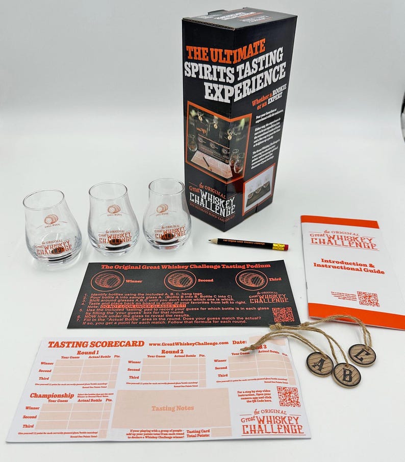 The Original Great Whiskey Challenge Blind Tasting Bourbon Kit - Spirit Ultimate Tasting Game - Bourbon Whiskey Taste Test Set image 1