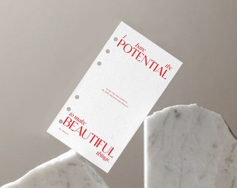 Personal Size Motivational Planner Dashboard “I Have The Potential” | Minimalist Divider for Ring Planner, Discbound System, Binder Inserts