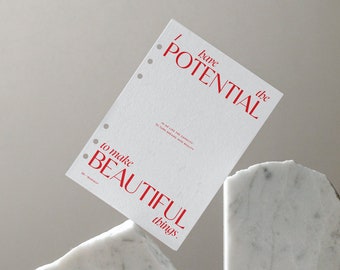 A5 Motivational Planner Dashboard "I Have The Potential" | Minimalist dashboard for ring planners, discbound system, ring binder inserts A5