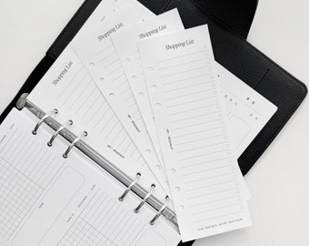 Shopping List Inserts | Ring Binder Inserts | Inserts for A5, Personal Ring Planners and Discbound Planners | Half-Page Shopping Lists
