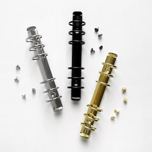 Argolas para fichário pessoal 30 mm | Mecanismo de anel com parafusos em prata, ouro, preto fosco. Mecanismo de fichário de agenda de 6 argolas