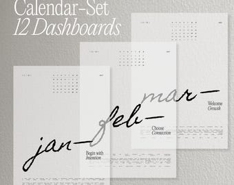 2027 Calendar Dashboard Set of 12 | Monthly Planner Dashboards | Transparent or Cardstock | A5 & Personal Planner Inserts | Year Overview