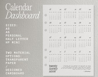 2027 Planner Calendar Dashboard | Year Overview Planner Insert | 160gsm Transparent Vellum or 250gsm Cardstock |  Calendar Planner Insert