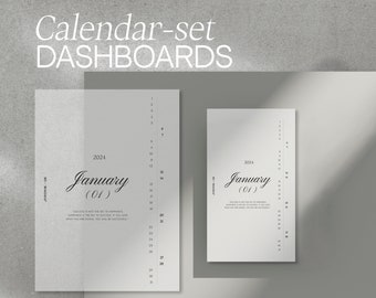 Kalender-Set 12 Dashboards 2024 aus Vellum Transparent-oder Fotopapier, Dashboard Kalendereinlagen | Jahresübersicht | Einsätze A5/Personal