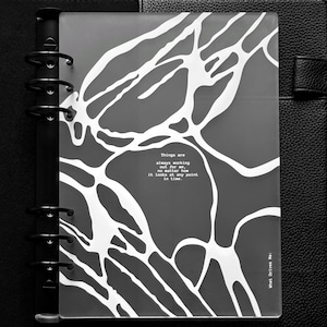 A5 Acrylic Dashboard-Cover Set with White Print | for 6-Ring Agenda | Planner Cover with Abstract Art and Quote | Minimalist Planner Decor