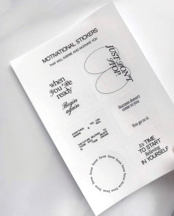 Motivierende Stickers transparent, glänzend aus Vinyl | durchsichtige Aufkleber | Zubehör für Journaling, Planer, Alben und vieles mehr...