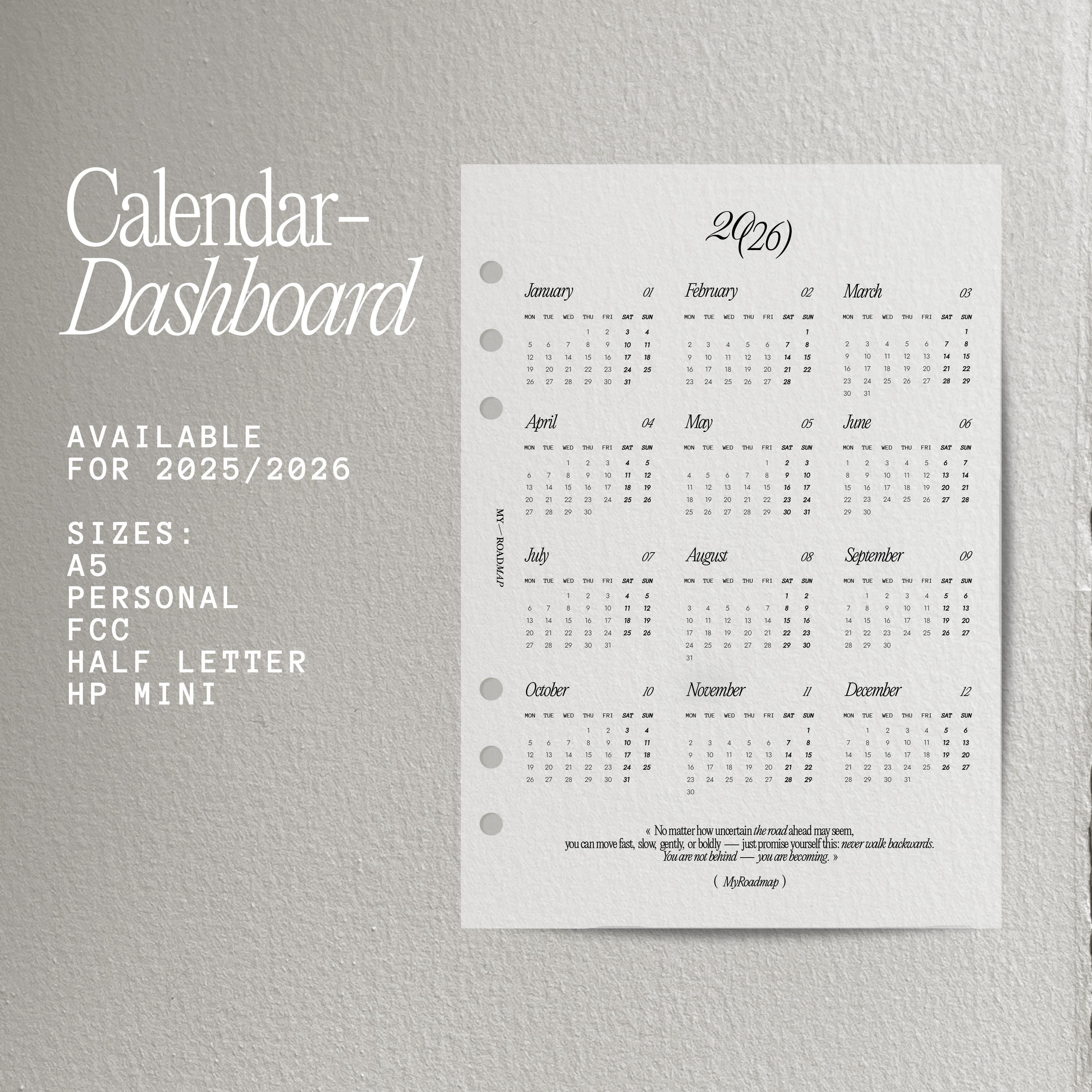 2027 Planner Calendar Dashboard | Year Overview Planner Insert | 160gsm ...