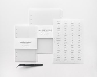Set of dividers A5/Personal frosted + transparent stickers (black print) + tweezers
