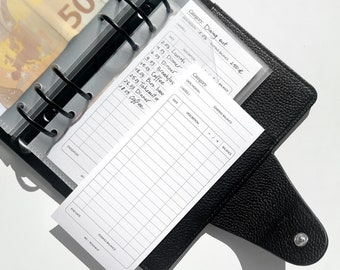 30 budget tracker inserts for financial planners 75 x 160 mm, budget binder inserts, tracker for envelope method, A6 zipper envelope/budget sleeve