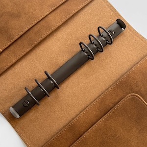 A5-pärm, anteckningsboksomslag i mocka "Amber", påfyllningsbart med/utan ringar, anpassningsbar ringplanerare, A5-agenda, organizer, halv bokstav bild 6