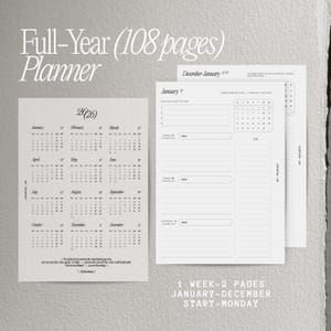 Full-Yearly Insert 2026 dated (108 pages for 52 weeks) + Dashboard Calendar, for Ringbound und Discbound planner, Weekly Dated Insert