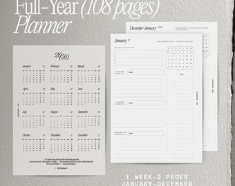 Bedrukte kalenderinzetstukken 2026 + dashboardkalender, voor A5 ringbanden en persoonlijke planners, 1 week op 2 pagina's, 108 pagina's | Plannervulling