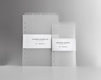 Dividers A5, Personal Transparent/Frosted for Ring Planner with Top Tabs | Binder Dividers | Index Tabs for Binder | Planner Tabs