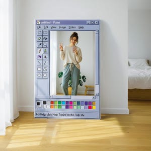 Retro verf raamspiegel, nostalgisch pixelart decor, custom designer cadeau