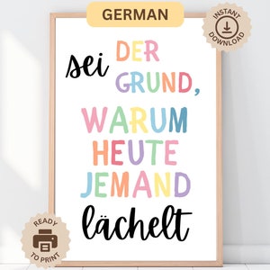 Be The Reason Someone Smiles Today German Poster, Classroom Poster, School Counsellor, Classroom Print, Mental Health, Homeschool Decor