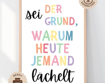 Be The Reason Someone Smiles Today German Poster, Classroom Poster, School Counsellor, Classroom Print, Mental Health, Homeschool Decor