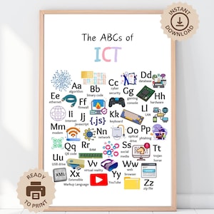 The ABCs of ICT Poster, Information Communication Technology Teacher Wall Art Print, Classroom Decor, Primary Secondary School, IT Poster