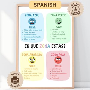 Afiche de zonas de regulación y acción, póster educativo imprimible para oficina, decoración de aulas Montessori, póster de educación en el hogar con espacios tranquilos
