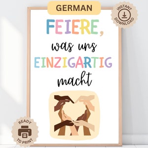 Feiere, was uns anders macht, deutsches Poster, Wachstums-Mindset, Therapie Bürodeko, Homeschool Klassenzimmer Spielzimmer Poster, Montessori ADHD