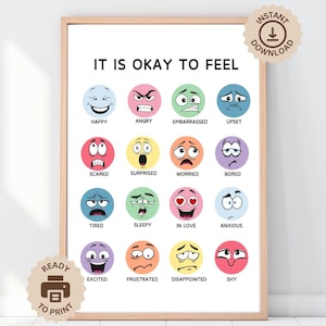 Está bien sentir, cartel del aula Boho Montessori, tabla de sentimientos, mis sentimientos imprimibles, impresión de emociones en el aula, decoración de la escuela en el hogar