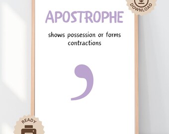 Apostrophe Punctuation Poster, English Classroom Decor, Educational Grammar Punctuation Wall Art, KS1 KS2 Primary Reading, Language Learning