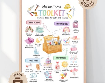 My Wellness Toolkit Poster, Positive Affirmations, Therapy Counselor Gift Office Decor, Growth Mindset, Classroom Decor, Mental Health Print