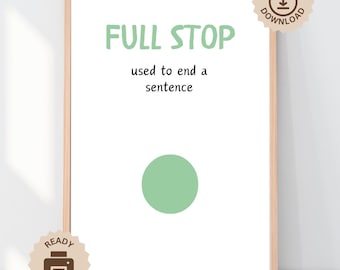Full Stop Punctuation Poster, English Classroom Decor, Educational Grammar Punctuation Wall Art, KS1 KS2 Primary Reading, Language Learning