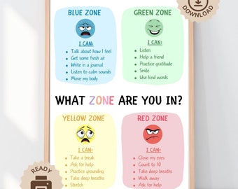 Cartaz de Zonas de Regulamentação + Ações, Cartaz Educacional para Imprimir, Decoração de Sala de Aula Boho Montessori, Espaço Calmo e Silencioso, Enfrentamento do TDAH