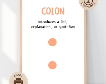 Colon Punctuation Poster, English Classroom Decor, Educational Grammar Punctuation Wall Art, KS1 KS2 Primary Reading Language Learning Print