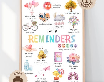 Poster täglichen Erinnerungen, Therapie Bürodeko, Positive Affirmationen, Angst Relief beruhigende Ecke, Schulpsychologie, CBT ADHS Bewältigungsfähigkeit