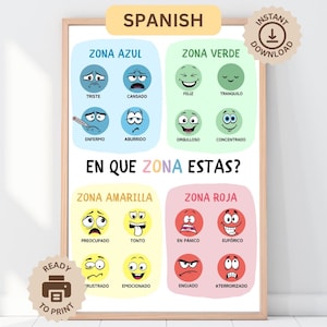 Afiche de zonas de regulación en español, póster educativo imprimible para oficina, decoración de aulas Montessori, espacio tranquilo, educación en el hogar, jardín de infantes