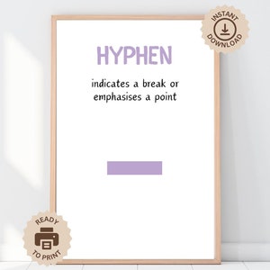 Hyphen Punctuation Poster, English Classroom Decor, Educational Grammar Punctuation Wall Art, KS1 KS2 Primary Reading, Language Learning Art