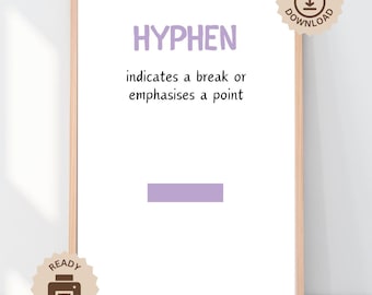 Hyphen Punctuation Poster, English Classroom Decor, Educational Grammar Punctuation Wall Art, KS1 KS2 Primary Reading, Language Learning Art