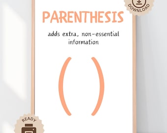Parenthesis Punctuation Poster, English Classroom Decor, Educational Grammar Punctuation Wall Art KS1 KS2 Primary Reading, Language Learning