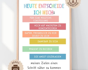 Today I Choose To German Poster, Therapy Office Counselor Decor, Growth Mindset Affirmations, Classroom Mental Health Print, German Teacher
