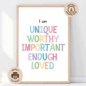 Póster de afirmaciones positivas, mentalidad de crecimiento, salud mental, letrero de consejero, decoración del aula, educación en el hogar, guardería, espacio tranquilo, rincón de la calma