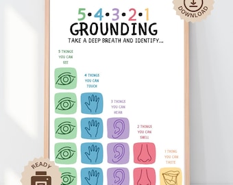 Grounding Techniques Poster, 54321 Anxiety Management School, Counselor Office, Classroom Decor, ADHD Coping Skill, Homeschool Mental Health
