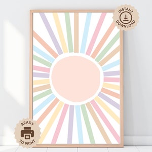 Sun Poster, Printable Playroom Posters, Boho Montessori Classroom Decor, Calm Quiet Space Homeschool Kindergarten, Rainbow Nursery Sun Print