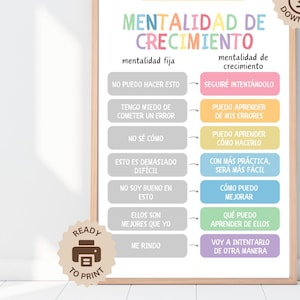Growth Mindset Spanish Poster, Printable Educational Playroom Posters, Montessori Classroom Decor, Quiet Calm Space, Homeschool Kindergarten