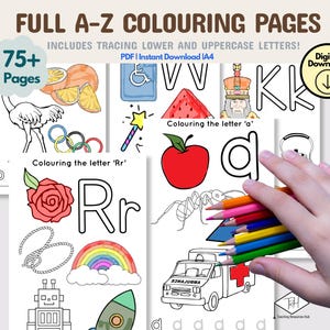 Alphabet A-Z 78 Pages Printable Coloring Pages, A4 Toddler Preschool Homeschool Colouring Activity, Digital Download Uppercase Lowercase